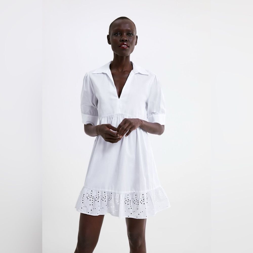 ZARA EMBROIDERED RUFFLED DRESS